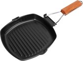 Braadpan steakpan met houten handvat anti-verbranding opvouwbaar – gietijzeren kookpan (20 cm) Koekenpan