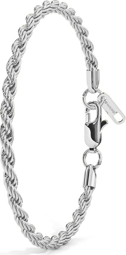 Malinsi Armband Heren en Dames - Zilver Rope 5mm Compleet RVS - Armbandje Mannen 19 + 1,5 cm Verlengplaat - Vaderdag Cadeau