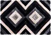 OZAIA Tapijt shaggy met 3D-effect SABLIER - Polyester - 140 x 200 cm - Grijs zwart en wit L 200 cm x H 4 cm x D 140 cm