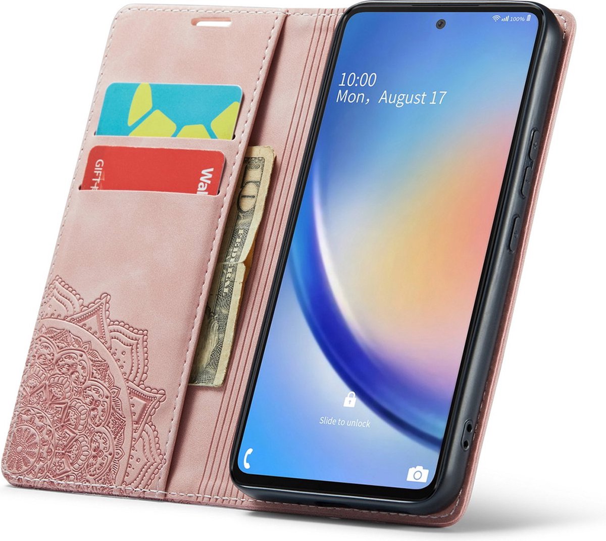 CaseMania Bookcase hoesje geschikt voor Samsung Galaxy S24 - Mandala print Roze - Kunstleer