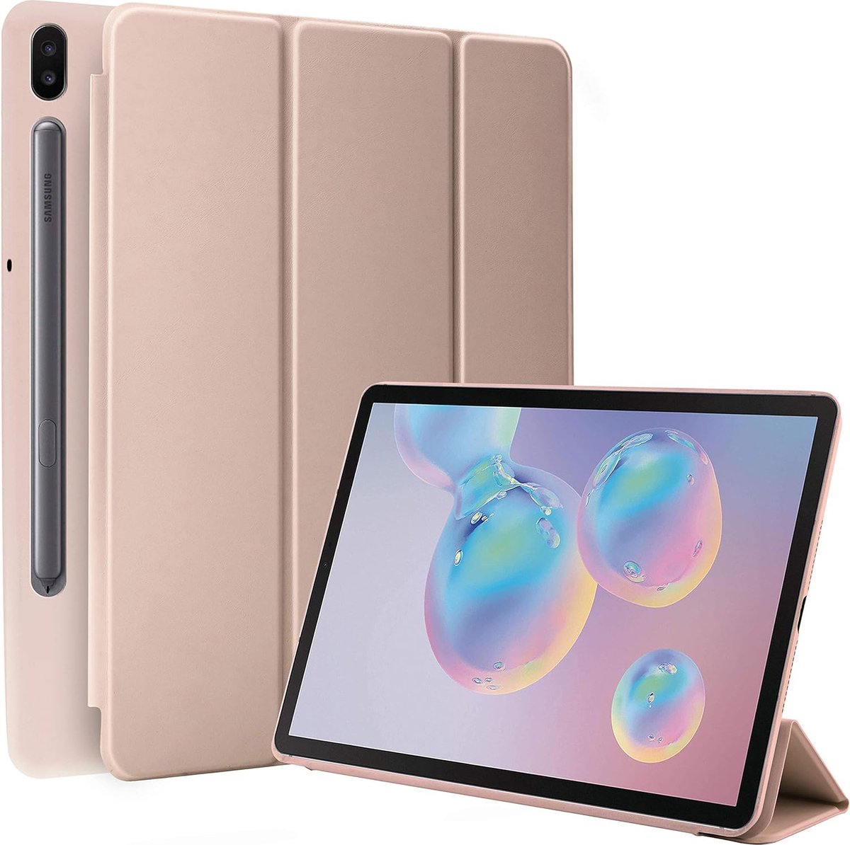 Tablethoes Geschikt voor: Samsung Galaxy Tab S7 & Tab S8 - 11 inch - Ultraslanke Hoesje Tri-Fold Cover Case - Rosegoud