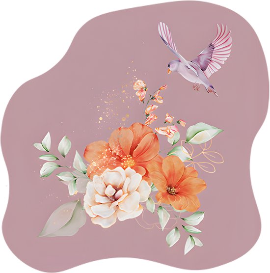 Summer Love Muurdecoratie - Organische Vormen - Bloemen en Vogels Wandkunst - 40cm - Roze | NUUW at home