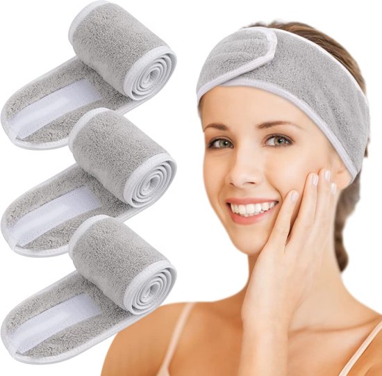 Cosmetica hoofdband, badstof, cosmetica microvezel haarband, haarbeschermingsband met klittenbandsluiting voor cosmetische behandelingen, haarbescherming bij make-up, sport, yoga, wasbaar