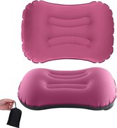Pakket van 2 opblaasbare campingreiskussens, 2.0 ultralicht comfortabel opblaasbaar kussen nekkussen samendrukbaar compact voor kamperen reizen buiten kantoor (roze rood)