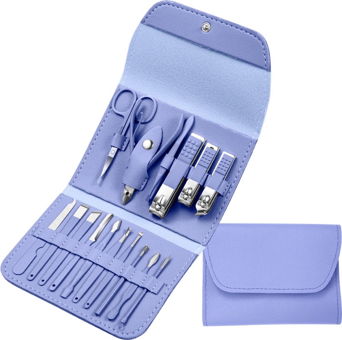 Goedkoopste 16-delige Pedicure, Manicure en Wenkbrauw Set - 3 Nagelknippers - Complete Pedicureset - Nagelschaar - Nagelvijl - Nageltang - Teennagelknipper - Kalknagel - Blauw