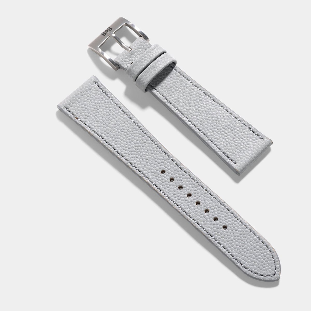 BS Leren Horlogeband Luxury - Pebbled Light Grey Tonal - 20mm
