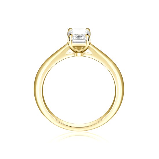 Elysium - 18k Geelgouden Smaragd Solitair Moissanite Ring - 1.75