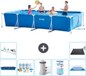 Intex Rechthoekig Frame Zwembad - 450 x 220 x 84 cm - Blauw - Inclusief Afdekzeil - Onderhoudspakket - Zwembadfilterpomp - Filter - Grondzeil - Stofzuiger - Solar Mat