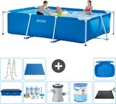 Intex Rechthoekig Frame Zwembad - 300 x 200 x 75 cm - Blauw - Inclusief Afdekzeil - Onderhoudspakket - Zwembadfilterpomp - Filter - Solar Mat - Ladder - Voetenbad - Vloertegels