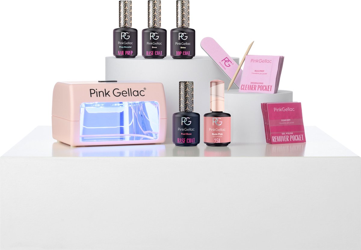 Pink Gellac Gellak Starterspakket - Peel off Gel Nagellak Set inclusief LED lamp - Voor Gelnagels - 5 stuks - Pink Gellac