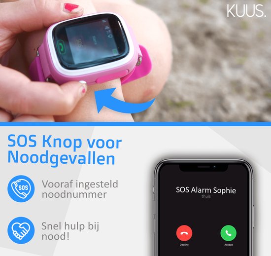 KUUS. W1 - Mini GPS horloge kind, smartwatch voor kinderen met GPS tracker - Walkie Talkie functie - Blauw – Combideal met Glazen Screenprotector en Simkaart - KUUS.