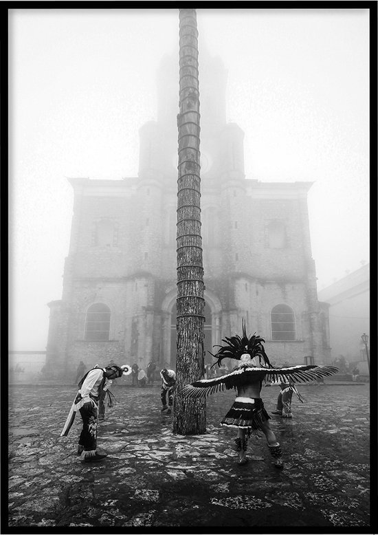 Poster Traditie Mexico zwart-wit - Natuur poster - 30x40 cm - inclusief lijst - WALLLL