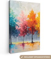 Canvas schilderij 80x120 cm - Wanddecoratie Bomen - Kleurrijk - Natuur - Abstract - Muurdecoratie woonkamer - Kamer decoratie modern - Abstracte schilderijen