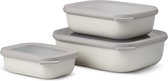 Cirqula Lot de 3 bols rectangulaires blanc nordique – 500, 1000, 2000 ml – peut être utilisé comme boîte de conservation, boîte de réfrigérateur, boîte de congélation, vaisselle pour micro-ondes et bol de service avec couvercle.