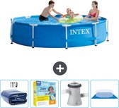 Piscine Intex à cadre rond - 305 x 76 cm - Blauw - Avec couverture solaire - Forfait entretien - Pompe de filtration de piscine - Tapis de sol