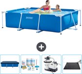 Intex Rechthoekig Frame Zwembad - 220 x 150 x 60 cm - Blauw - Inclusief Afdekzeil - Onderhoudspakket - Zwembadfilterpomp - Solar Mat