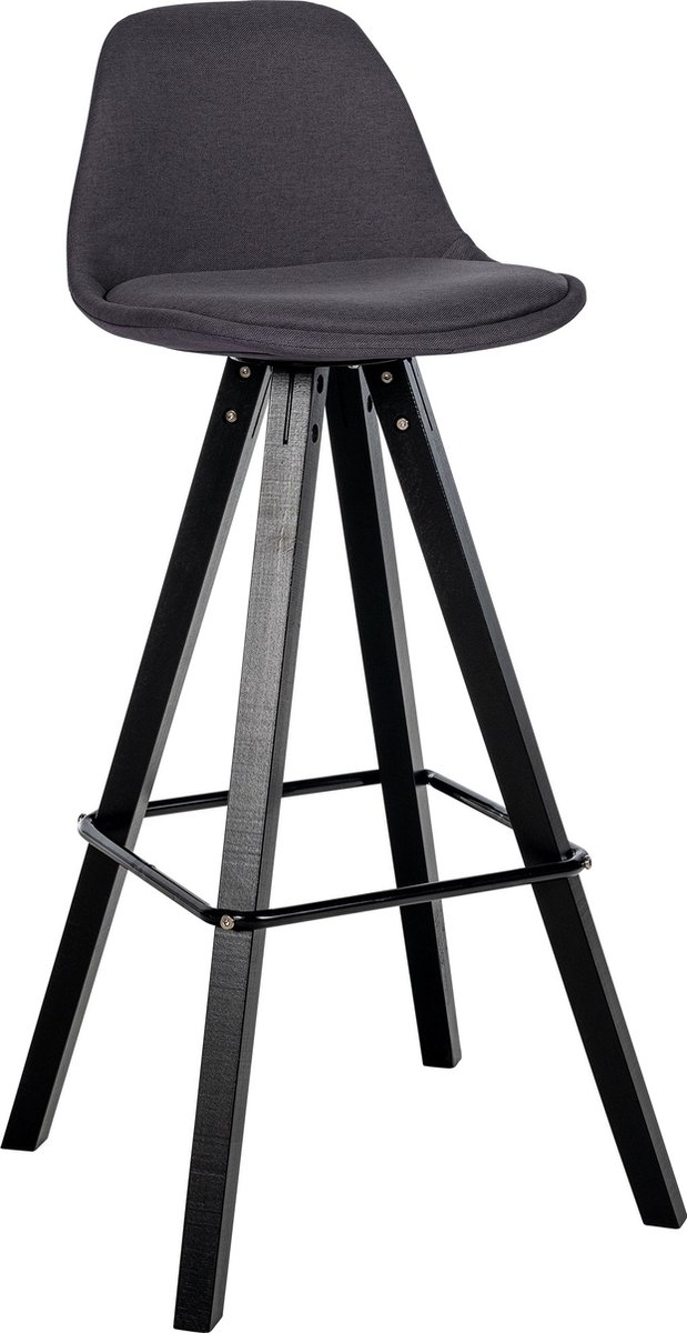 CLP Corbin Barkruk - Met rugleuning - Hout Vierkant frame - Stof - zwart/donkergrijs