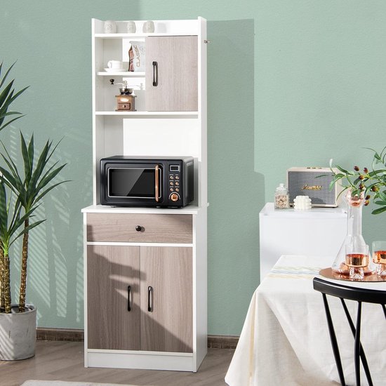 KOMFOTTEU 168 cm Keukenkast met laadstation, buffetkast met verstelbaar rek, voorraadskast met lade, werkblad, keukenbuffet hoge kast Wit