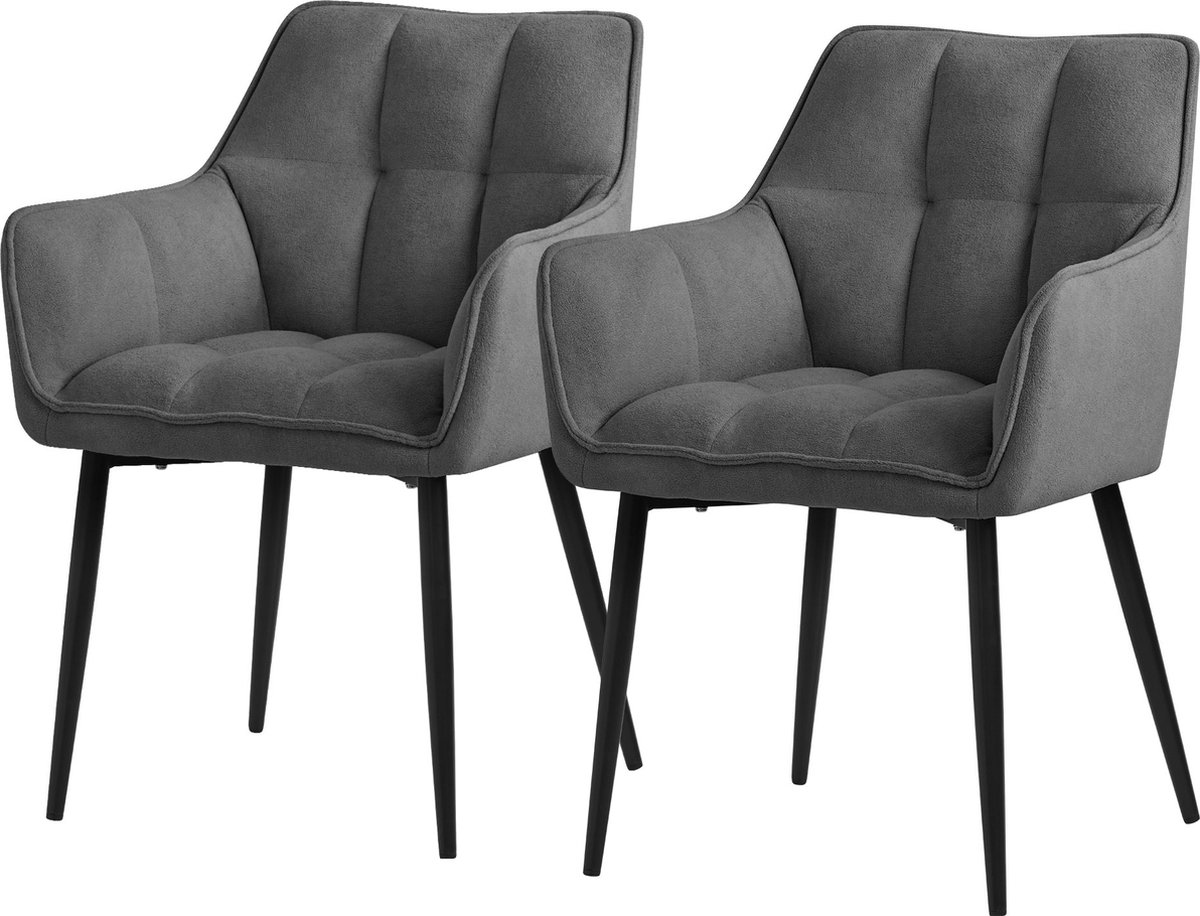 ml-design eetkamerstoelen set van 2 gemaakt van badstof, donkergrijs, keukenstoel met dikke gestoffeerde zitting & metalen poten, woonkamerstoel met rugleuning en armleuningen, gestoffeerde stoel