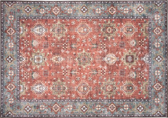 Tapiso Tapis Imprimé en Flanelle Vintage Traditionnel Salon Tapis Lavable Antidérapant Taille - 80x150