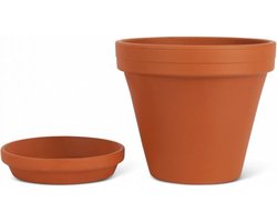 Terracotta Bloempot met Schotel - Oranje - Ø20 cm - H:17,5 cm - Plantenpot Terracotta - Bloempot Buiten