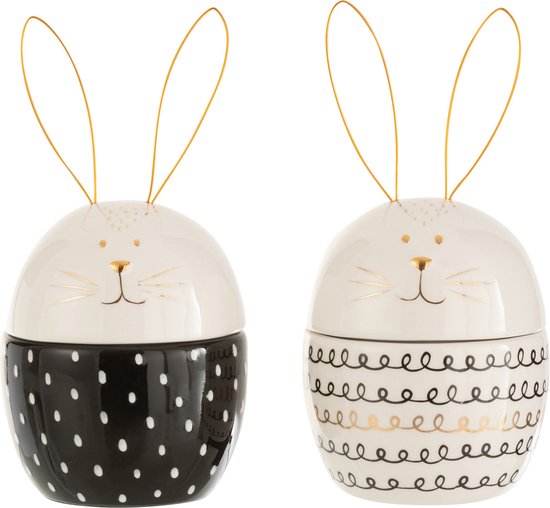 Pot de stockage J-Line Lapin - céramique - blanc - 2 pièces.