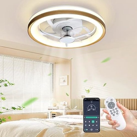 SHOP YOLO-plafondventilator met verlichting-met Licht-LED Dimbare Stille Plafond Ventilator met Afstandsbediening Modern Slaapkamer Omkeerbaar 6 Snelheden 3 kleurtemperaturen Ventilator Lamp-goud