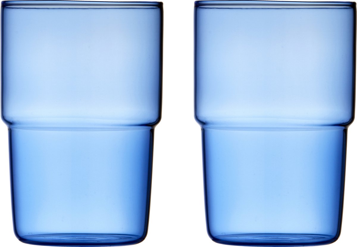 Lyngby Glas Torino waterglazen - 400 ml - set van 2 - blauw - drinkglazen set, glazen voor dagelijks gebruik, vaatwasserbestendig