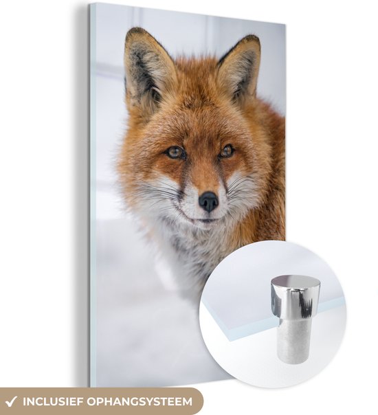 Peinture sur Verre - Renard - Portrait - Neige - 80x120 cm - Peintures Plexiglas