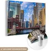 MuchoWow® Glasschilderij 180x120 cm - Schilderij acrylglas - Chicago - Rivier - Architectuur - Foto op glas - Schilderijen