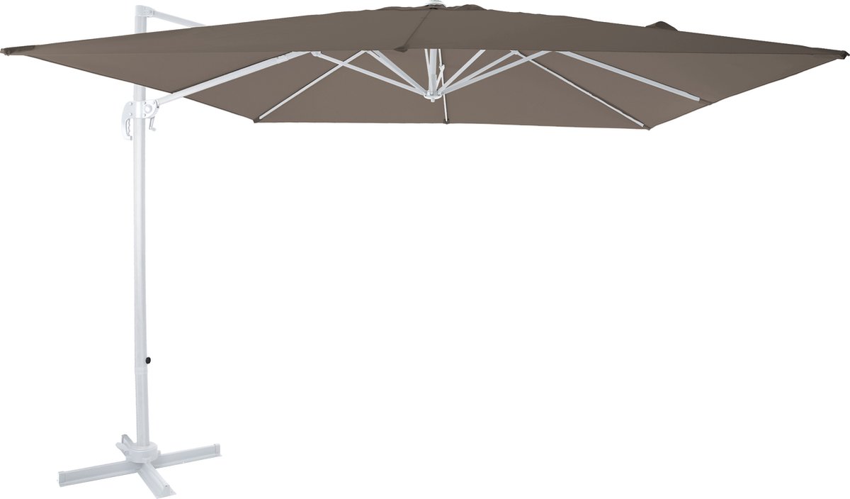 AXI Nima Zweefparasol 300x300 Wit/taupe – Gepoedercoat aluminium frame met kruisvoet – 360° Draaibaar - Kantelbaar – UV werend doek