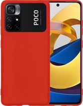 Hoesje Geschikt voor Xiaomi Poco M4 Pro 5G Hoesje Siliconen Case Hoes - Hoes Geschikt voor Xiaomi Poco M4 Pro 5G Hoes Cover Case - Rood