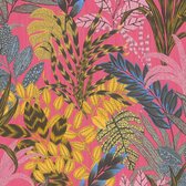 Papier peint Fleurs Profhome 378602-GU papier peint intissé légèrement texturé avec motif exotique rose mat rose bonbon jaune bleu 5,33 m2