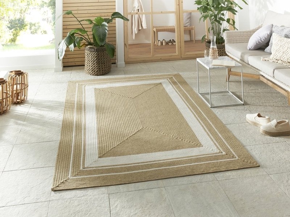 flycarpets Binnen & Buitenkleed vloerkleed - Trenzado - Beige / Creme - 120x170 cm