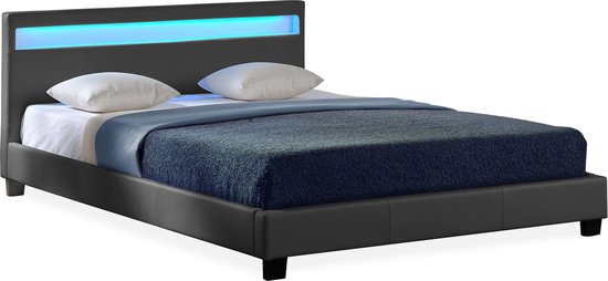 In And OutdoorMatch Bed Jerald - met LED-verlichting - Bedbodem - 180x200 cm - Donkergrijs - Modern design