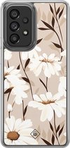 Casimoda® hoesje - Geschikt voor Samsung Galaxy A52 5G - In Bloom - 2-in-1 case - Schokbestendig - Bloemen - Verhoogde randen - Bruin/beige, Transparant