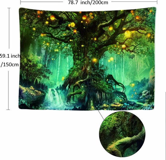 Ulticool - Sprookje Elf Boom Magisch Bos Natuur - Wandkleed - 200x150 cm - Groot wandtapijt - Kinderkamer Poster - Decoratie Hangend Versiering Hangdecoratie Hout Lente voor Binnen - Kinderen - Decoratie - Versiering - Kind