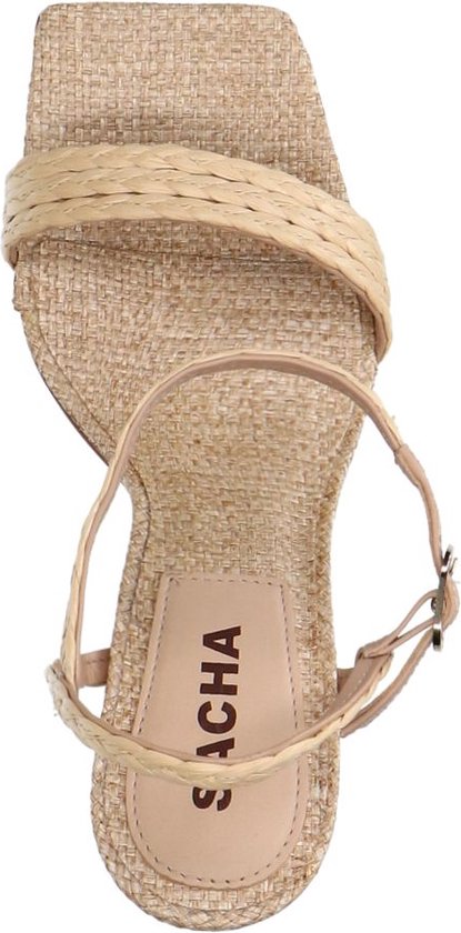 Sacha - Dames - Beige sandalen met goudkleurige hak - Maat 41