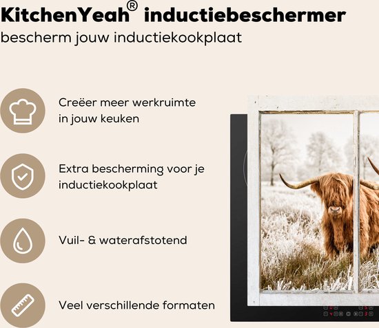 KitchenYeah® Inductie beschermer 74x48 cm - Schotse hooglander - Doorkijk - Koe - Kookplaataccessoires - Afdekplaat voor kookplaat - Inductiebeschermer - Inductiemat - Inductieplaat mat