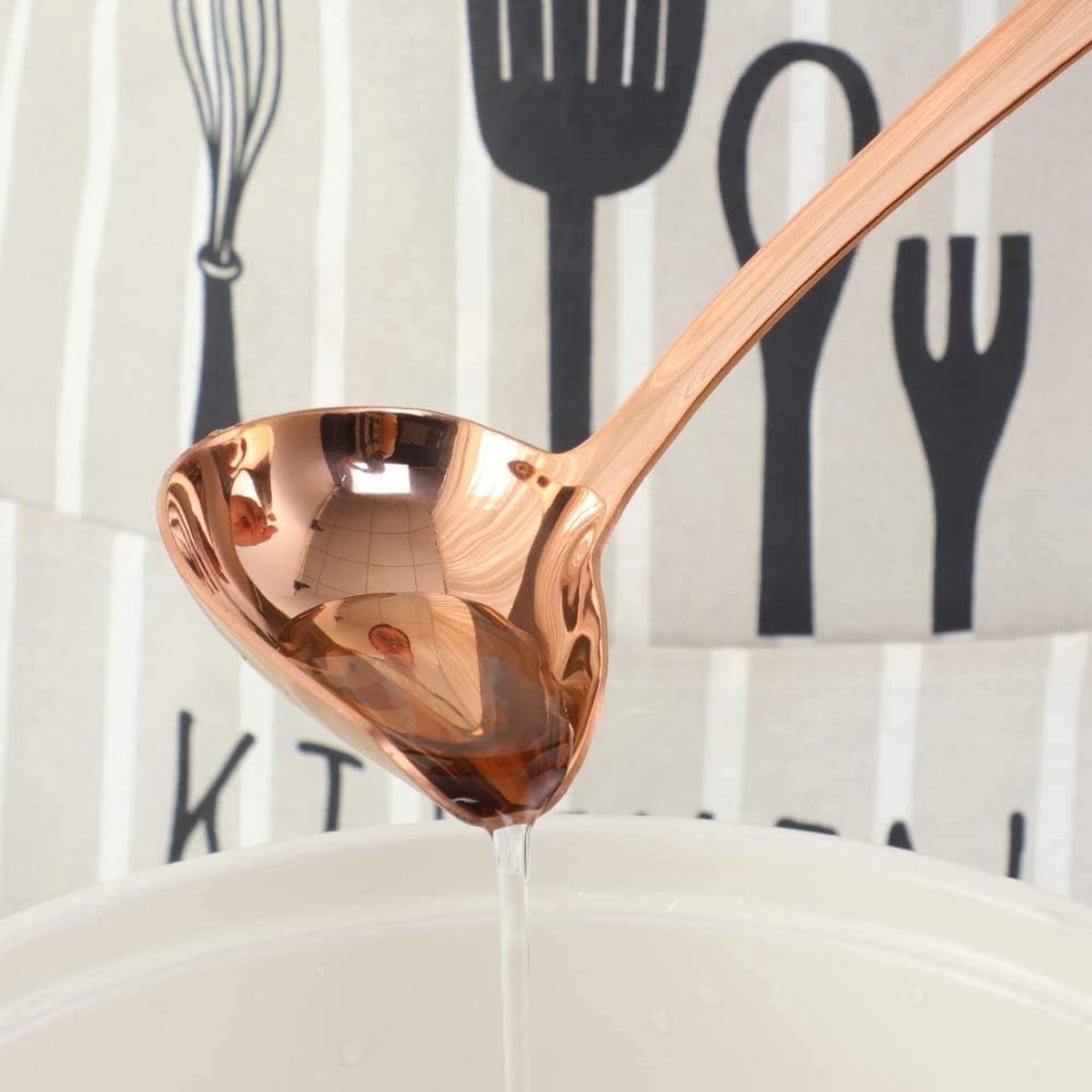 Sauslepel, lengte 22 cm, roestvrij staal, 18/10 sauslepel, roségoudkleur, opscheplepel ladle lepel, 2 stuks gietlepels, breedte 8,4 cm, soeplepel, opscheplepel met hangend gat