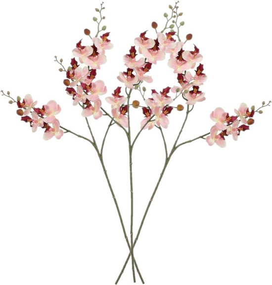 Mica Decorations Kunstbloem Orchidee tak - 3x - lichtroze - 75 cm - Kunst zijdebloemen