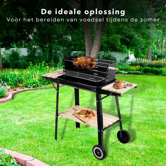 Cheqo® Barbecue Verrijdbaar - BBQ op Wielen - Houtskool BBQ - Buitenkeuken - 45x31cm - 6kg - Windscherm met Gleuven - 2 Wielen - Verstelbaar van Cheqo — afbeelding 5