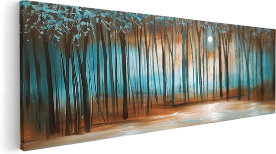 Artaza Canvas Schilderij Kunstwerk van een Bos bij Nacht - 120x40 - Wanddecoratie - Foto Op Canvas - Canvas Print