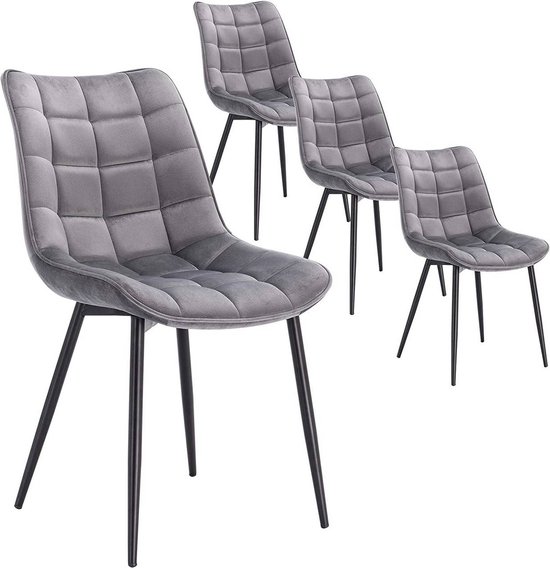 Rootz set van 4 eetkamerstoelen - fluwelen zitting - stoelen met metalen poten - duurzaam en ergonomisch ontwerp - vloerbescherming - zitmaat 46 x 40,5 cm