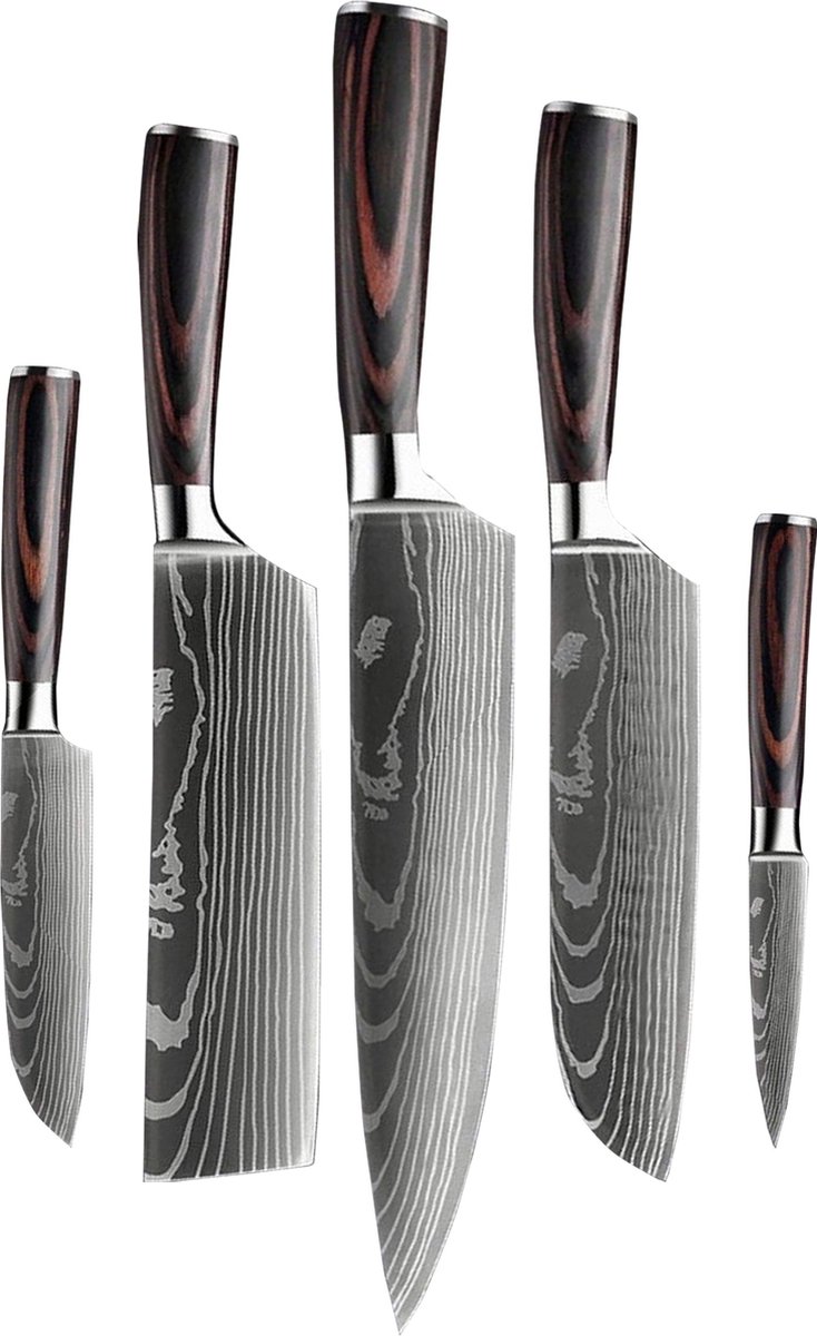Bol.com Shinrai Knives - Messenset - 5 delig - Koksmes - Japans Design - Mes - Damascus Print - Met Luxe geschenkdoos - Keukenme... aanbieding