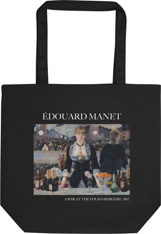 Édouard Manet 'Een bar in de Folies-Bergère' ("A Bar at the Folies-Bergère") Beroemde Schilderij Tote Bag | 100% Katoenen Tas | Kunst Tote Bag | Zwart