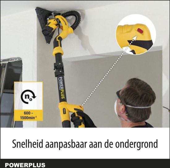 Powerplus elektrische Langnekschuurmachine POWX0477 - 710W wand- & plafondschuurmachine - schuurpapier Ø225mm - 1500min-1 - telescopisch - met 12 acc.