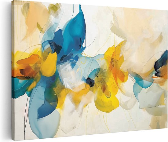 Artaza Canvas Schilderij Abstract Kunstwerk van Blauwe en Gele Bloemen - 30x20 - Klein - Foto Op Canvas - Canvas Print