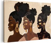 Artaza Canvas Schilderij Drie Zwarte Vrouwen met Gouden Oorbellen - 30x20 - Klein - Foto Op Canvas - Canvas Print