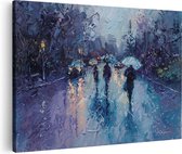 Artaza Canvas Schilderij Mensen die met Paraplu's in de Regen Lopen - 120x80 - Groot - Foto Op Canvas - Canvas Print